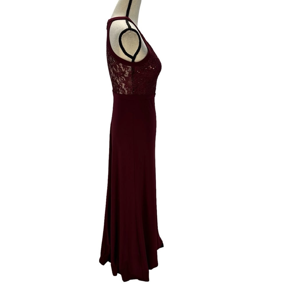 Nightway Sleeveless Halter Neck Sequin Lace Maxi Dress - Merlot Red - size 4P - Picture 3 of 12